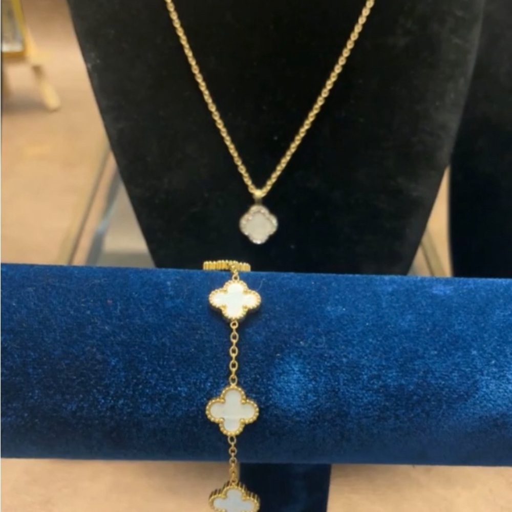 Gold and White Clover Necklace